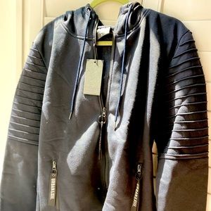 NWT Navy Blue Hooded Zip Up Jacket Fashion Hoodie with Pockets